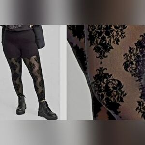 ❤️NWT TORRID MESH FLOCKED LEGGING - SKULL DAMASK DEEP BLACK - PLUS SIZE